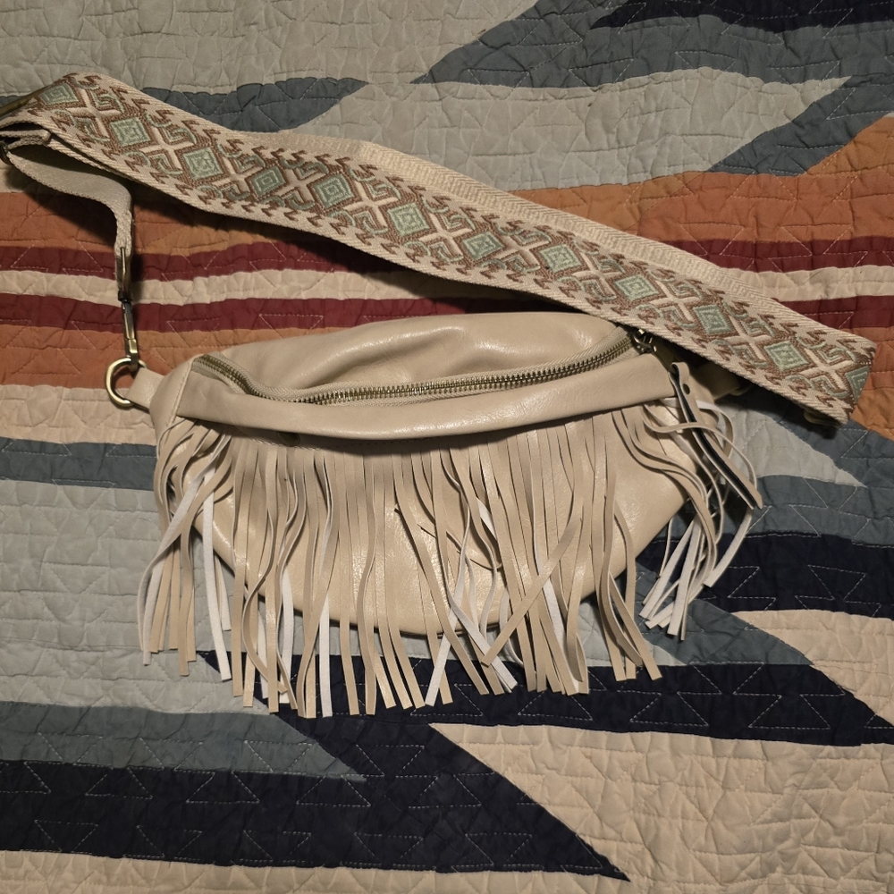 Fringe Cream Crossbody Bag
